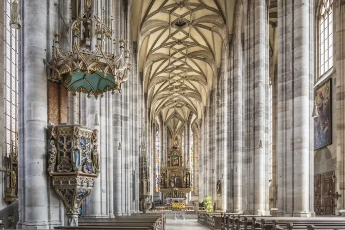 Framed Print : Interior of the St. Georgs-Munster in the old town of Dinkelsbühl, Middle Franconia, Bavaria, Germany