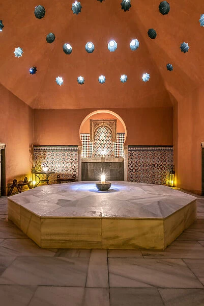 Interior view of the historical Hammam El Andalus arab baths dated around 14th century