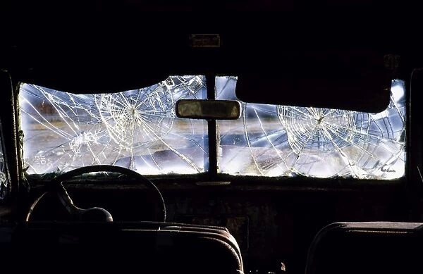 The interior of a wrecked and abandoned car on Deer Isle, Maine