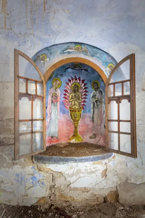 Framed Print : Internal display window inside derelict church (built 1840), Balkan Mountains, Bulgaria Framed Print : Internal display window inside derelict church (built 1840), Balkan Mountains, Bulgaria