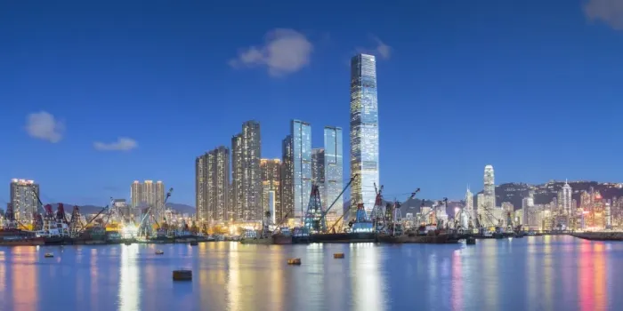 Framed Print : International Commerce Centre (ICC) and Yau Ma Tei Typhoon Shelter at dusk, West Kowloon Framed Print : International Commerce Centre (ICC) and Yau Ma Tei Typhoon Shelter at dusk, West Kowloon