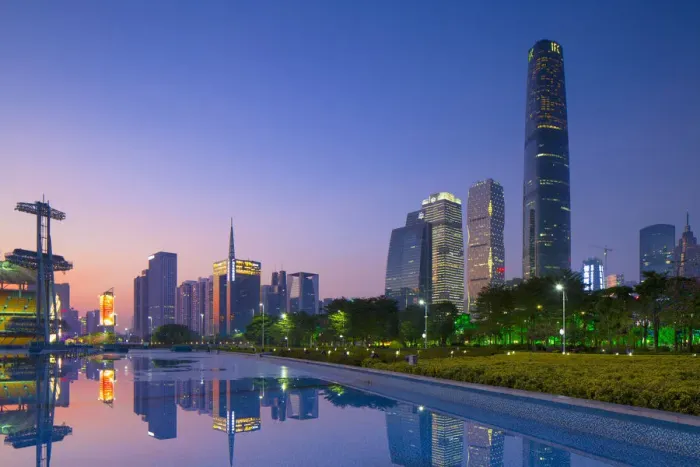 Framed Print : International Finance Centre and skyscrapers in Zhujiang New Town at sunset, Tian He Framed Print : International Finance Centre and skyscrapers in Zhujiang New Town at sunset, Tian He