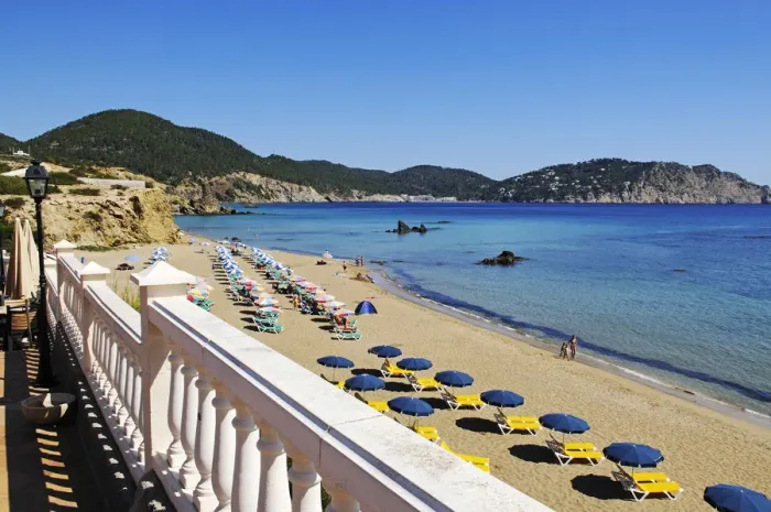 Framed Print : Invisa Hotel, Cala Blanca, Platja d es Figueral, Ibiza, Balearics, Spain
