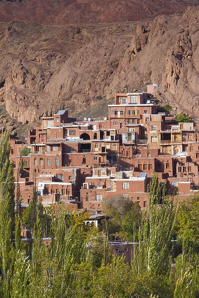 Iran, Central Iran, Abyaneh, elevated village view