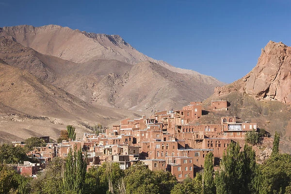Iran, Central Iran, Abyaneh, elevated village view, dawn