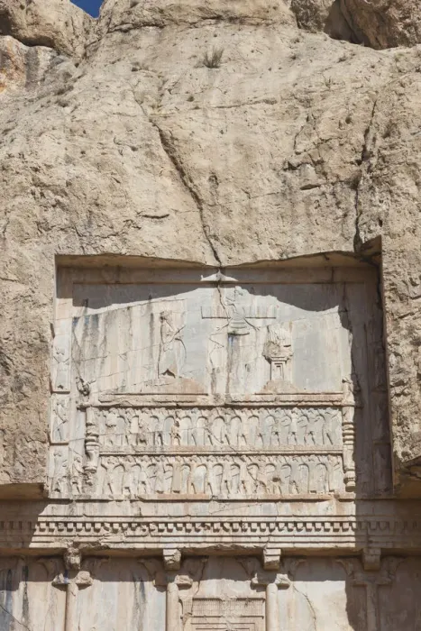 Framed Print : Iran, Central Iran, Shiraz, Naqsh-e Rostam, Sassanian stone reliefs cut into mountain Framed Print : Iran, Central Iran, Shiraz, Naqsh-e Rostam, Sassanian stone reliefs cut into mountain