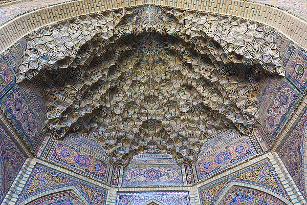Iran, Central Iran, Shiraz, Nasir-al Molk Mosque, exterior tilework