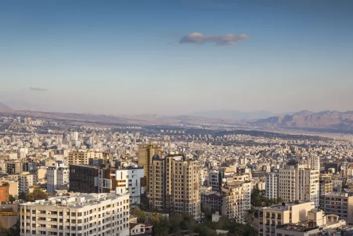 Framed Print : Iran, Tehran, elevated city skyline from the Roof of Iran park, sunset Framed Print : Iran, Tehran, elevated city skyline from the Roof of Iran park, sunset