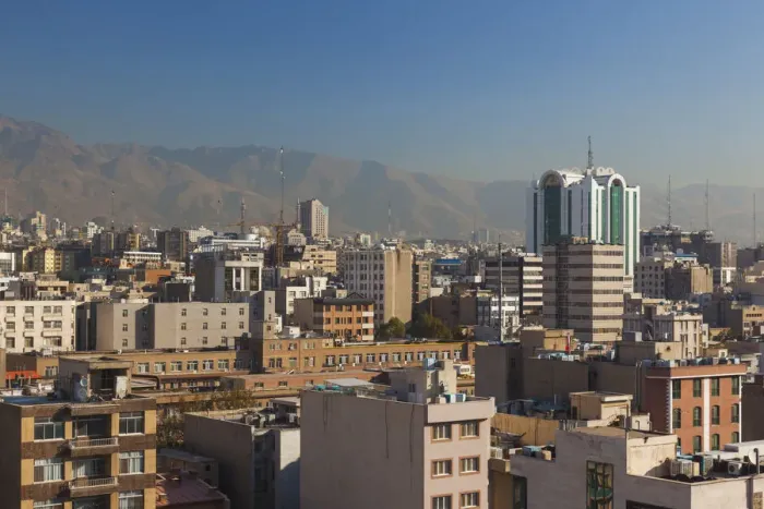 Framed Print : Iran, Tehran, elevated city view, morning Framed Print : Iran, Tehran, elevated city view, morning
