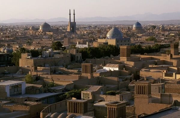 Iran, Yazd. View of Yazd - with badgirs, or wind towers,