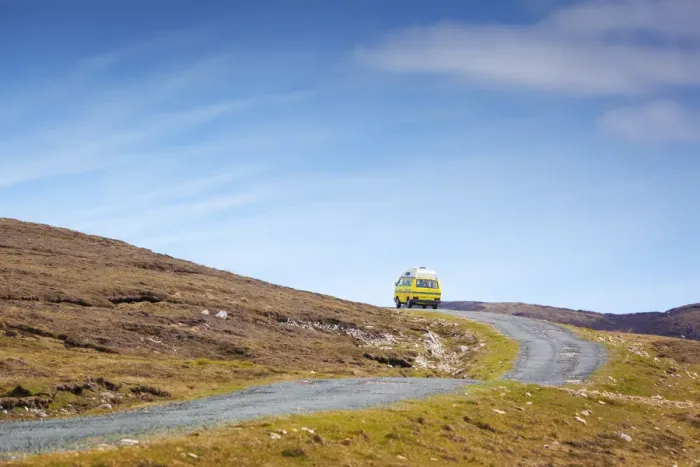 Framed Print : Ireland, Co. Donegal, Arranmore island, campervan on country road Framed Print : Ireland, Co. Donegal, Arranmore island, campervan on country road