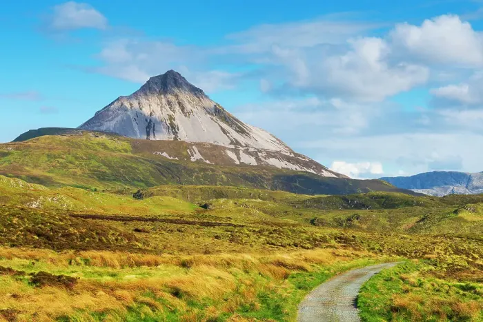 Framed Print : Ireland, Co. Donegal, Errigal mountain, Country road through landscape Framed Print : Ireland, Co. Donegal, Errigal mountain, Country road through landscape