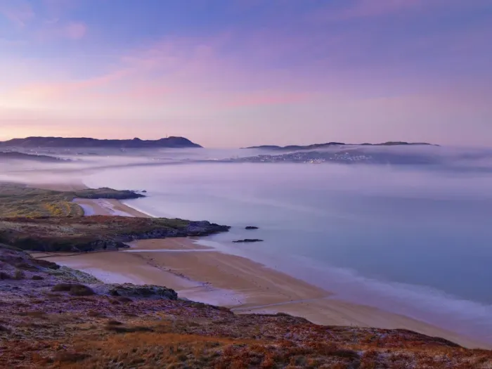 Framed Print : Ireland, Co. Donegal, Fanad, Ballymastocker bay overview at dusk