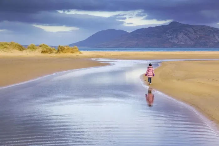 Framed Print : Ireland, Co. Donegal, Fanad, Ballymastoker bay, girl walking on beach (MR) Framed Print : Ireland, Co. Donegal, Fanad, Ballymastoker bay, girl walking on beach (MR)