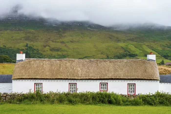 Framed Print : Ireland, Co. Donegal, Inishowen, Mamore Gap, traditional thatched cottage Framed Print : Ireland, Co. Donegal, Inishowen, Mamore Gap, traditional thatched cottage