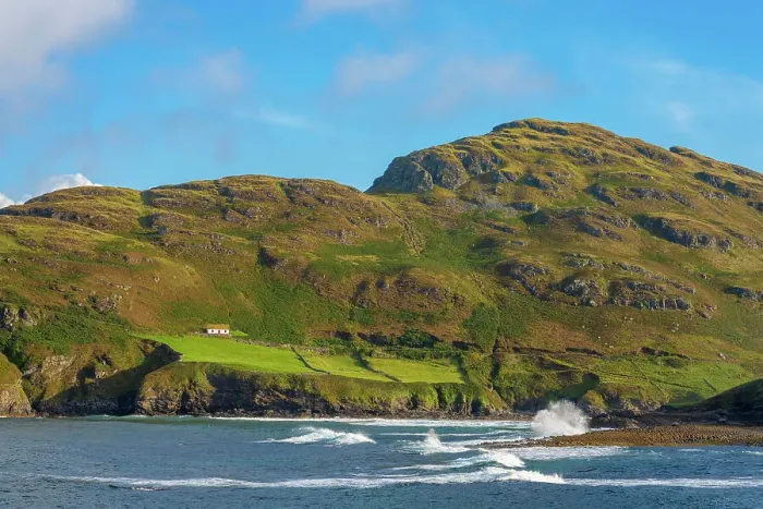 Framed Print : Ireland, Co. Donegal, Muckross head, Muckross bay, remote cottage on hillside Framed Print : Ireland, Co. Donegal, Muckross head, Muckross bay, remote cottage on hillside