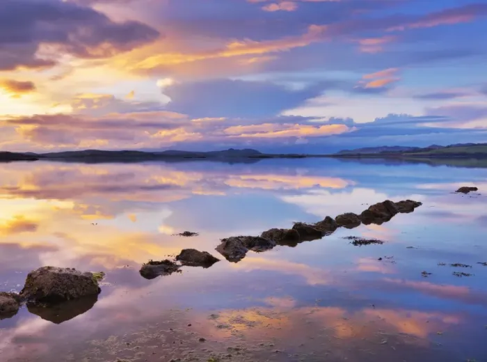 Framed Print : Ireland, Co. Donegal, Mulroy bay, Stepping stones at dusk Framed Print : Ireland, Co. Donegal, Mulroy bay, Stepping stones at dusk