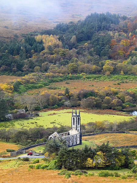 Ireland, Co. Donegal, Poisoned glen, Old Church at Dunlewey in Autumn