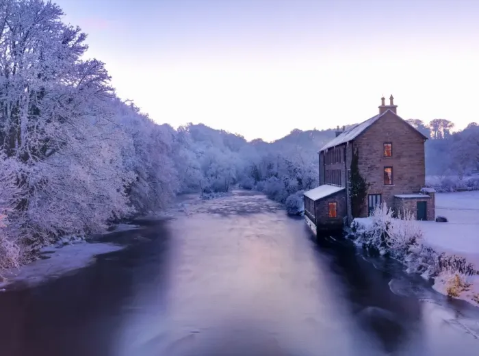 Framed Print : Ireland, Co. Donegal, Ramelton, River lennon in winter, House by river (PR) Framed Print : Ireland, Co. Donegal, Ramelton, River lennon in winter, House by river (PR)