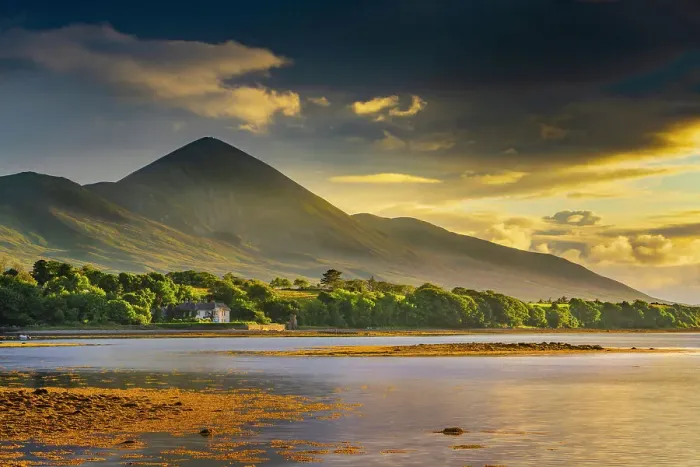Framed Print : Ireland, Co. Mayo, Westport, Murrisk, Croagh Patrick Holy Mountain and Clew bay Framed Print : Ireland, Co. Mayo, Westport, Murrisk, Croagh Patrick Holy Mountain and Clew bay