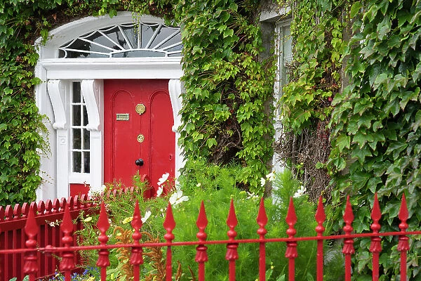 Ireland, Co. Mayo, Westport; Red Georgian doorway