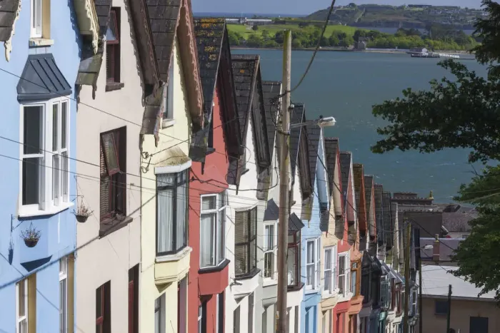 Framed Print : Ireland, County Cork, Cobh, Deck of Cards hillside houses