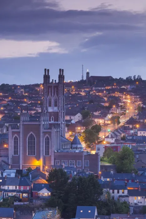 Framed Print : Ireland, County Cork, Cork City, St. Marys Cathedral, elevated view, dusk