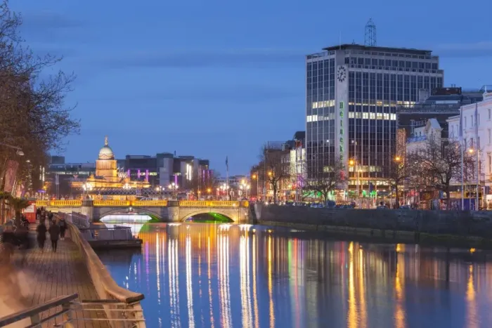 Framed Print : Ireland, Dublin, city view along the Liffey River with the O Connell Street Bridge, dusk Framed Print : Ireland, Dublin, city view along the Liffey River with the O Connell Street Bridge, dusk