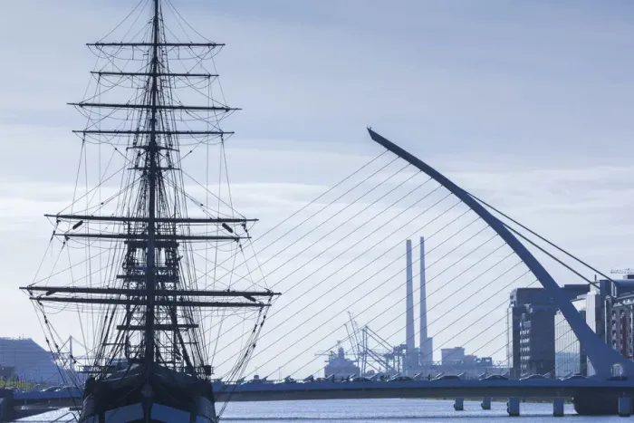 Framed Print : Ireland, Dublin, Docklands, Jeannie Johnston Famine ship and Docklands buildings Framed Print : Ireland, Dublin, Docklands, Jeannie Johnston Famine ship and Docklands buildings