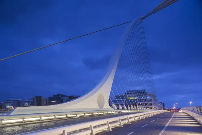 Framed Print : Ireland, Dublin, Docklands, Samuel Beckett Bridge, Santiago Calatrava, architect, dawn Framed Print : Ireland, Dublin, Docklands, Samuel Beckett Bridge, Santiago Calatrava, architect, dawn