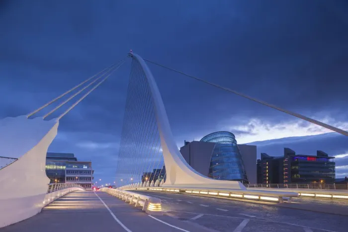 Framed Print : Ireland, Dublin, Docklands, Samuel Beckett Bridge, Santiago Calatrava, architect, dawn Framed Print : Ireland, Dublin, Docklands, Samuel Beckett Bridge, Santiago Calatrava, architect, dawn