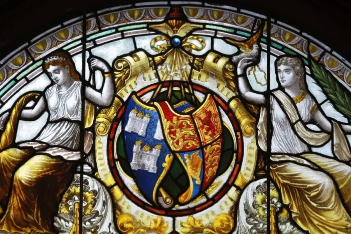 Framed Print : Ireland, Dublin, Kildare Street, The National Library of Ireland, stained glass detail in the grand staircase Framed Print : Ireland, Dublin, Kildare Street, The National Library of Ireland, stained glass detail in the grand staircase