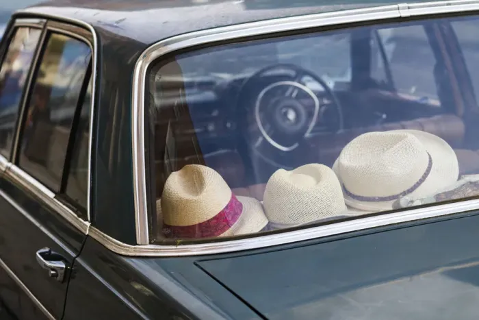 Framed Print : Ireland, Dublin, old car with straw hats, Parnell Square Framed Print : Ireland, Dublin, old car with straw hats, Parnell Square