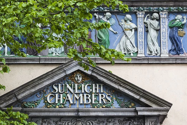 Ireland, Dublin, Sunlight Chambers building, exterior ceramic frieze details