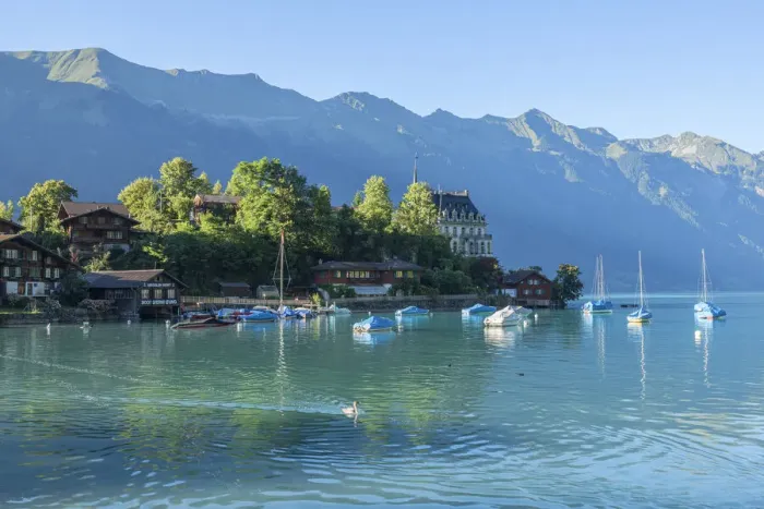 Framed Print : Iseltwald with castle and Lake Brienz, Berner Oberland, Canton Berne, Switzerland Framed Print : Iseltwald with castle and Lake Brienz, Berner Oberland, Canton Berne, Switzerland