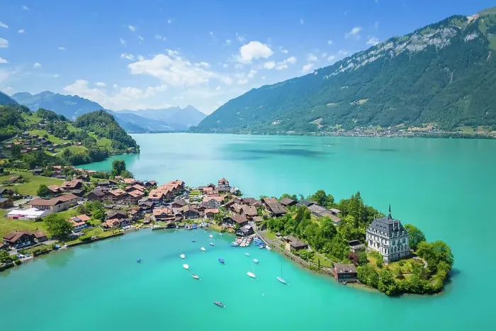 Framed Print : Iseltwald and it's peninsula with the old Castle on Lake Brienz. Iseltwald, Lake Brienz, Bernese Oberland, Switzerland Framed Print : Iseltwald and it's peninsula with the old Castle on Lake Brienz. Iseltwald, Lake Brienz, Bernese Oberland, Switzerland