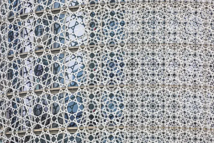 Framed Print : Islamic design solar screen on the Burj Doha, Doha, Qatar