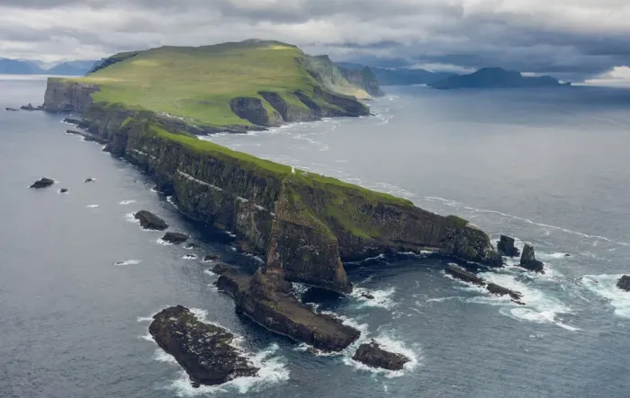 Framed Print : The island of Mykines seen from the helicopter. Faroe Islands Framed Print : The island of Mykines seen from the helicopter. Faroe Islands