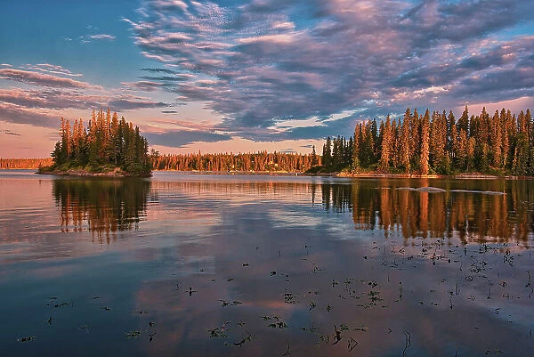 Island on Paint Lake. Sunrise. Paint Lake Provincial Park Manitoba, Canada