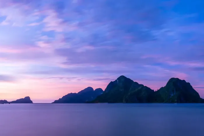 Framed Print : Islands in Bacuit Bay at dusk, Marimegmeg Beach, El Nido, Palawan, Philippines Framed Print : Islands in Bacuit Bay at dusk, Marimegmeg Beach, El Nido, Palawan, Philippines