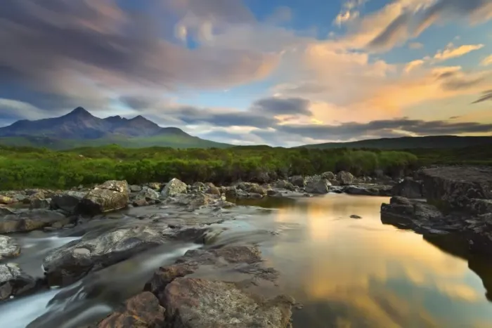 Framed Print : Isle of Skye, Scotland, Europe. The last sunset colors reflected in the water Framed Print : Isle of Skye, Scotland, Europe. The last sunset colors reflected in the water