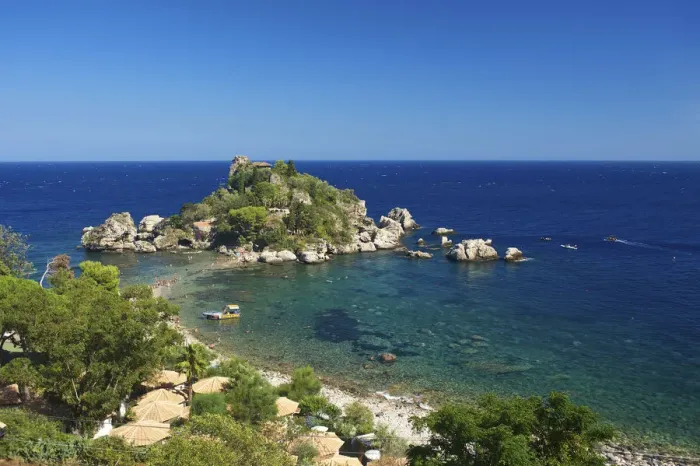 Framed Print : Isola Bella Beach, Taormina, Sicily, Italy
