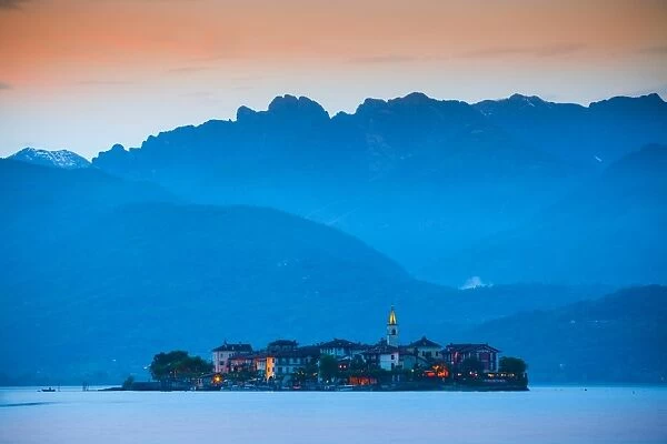 Isola dei Pescatori (Fishermens Islands) illuminated at sunset, Borromean Islands