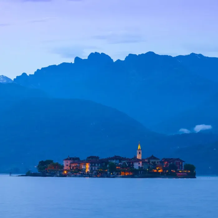 Framed Print : Isola dei Pescatori (Fishermens Islands) illuminated at dusk, Borromean Islands Framed Print : Isola dei Pescatori (Fishermens Islands) illuminated at dusk, Borromean Islands
