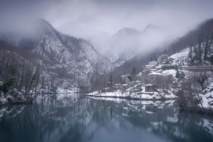 Framed Print : Isola Santa in the Apuan Alps after a snowstorm. Apuan Alps, Tuscany, Italy Framed Print : Isola Santa in the Apuan Alps after a snowstorm. Apuan Alps, Tuscany, Italy
