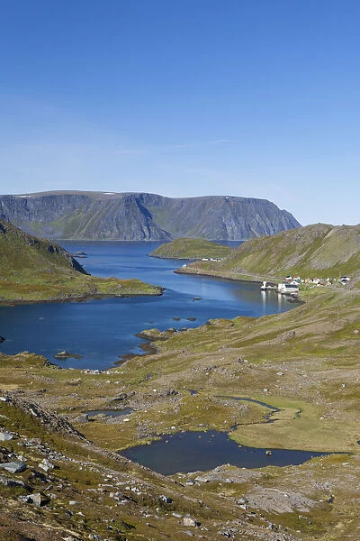 Isolated fishing village in luna like Landscape, Kamoyvaer, Nordkapp, Norway