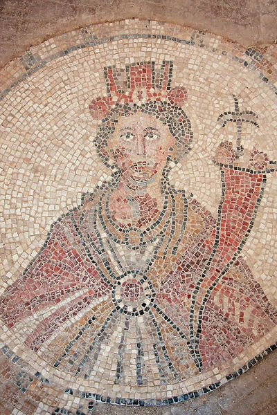 Israel, Beth Shean valley. A mosaic depicting Tyche the guardian Goddess of the city