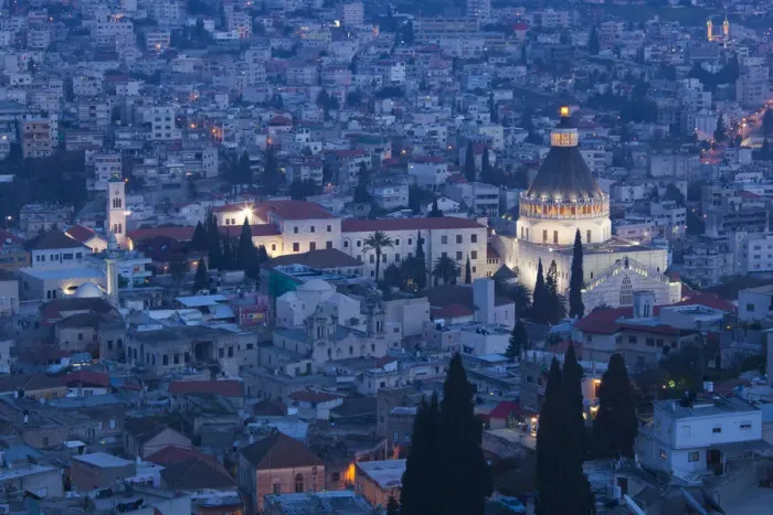Framed Print : Israel, The Galilee, Nazareth, city and Basilica of the Annunciation