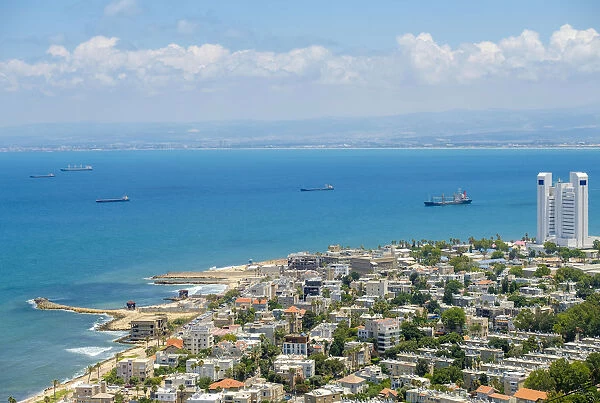 Israel, Haifa District, Haifa. High-angle view of downtown Haifa from Mount Carmel
