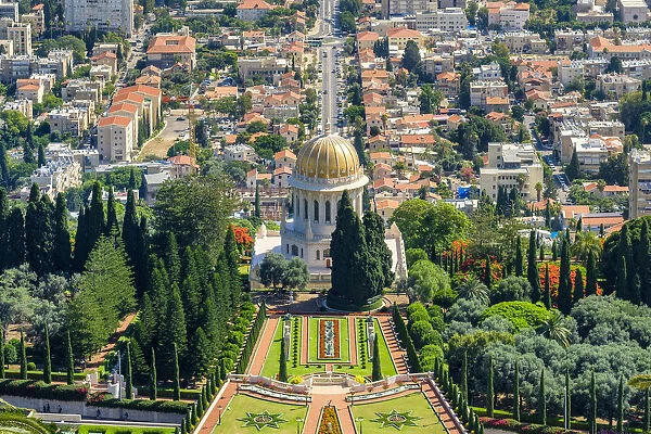 Israel, Haifa District, Haifa. The Shrine of the Bab and terraces of the Baha i